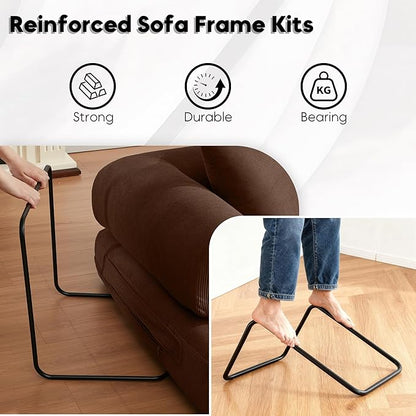 Convertible Folding Couch Bed, Comfy Corduroy Sleeper Floor Sofa Bed with Fixed-Shape Frame, Floor Sofa with Armrest, Lounge Couch for Living Room Bedroom Lounge Studio, Dark Brown