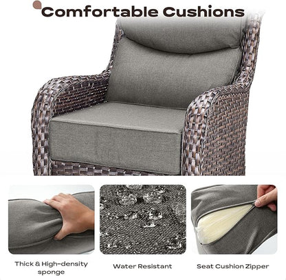 Rilyson Outdoor Patio Furniture Set - Weather Resistant Wicker,High Back,6 inch Cushions,4 Piece Patio Furniture Set with Swivel Rocker Chairs and Ottomans for Deck Porch Yard,Brown/Grey