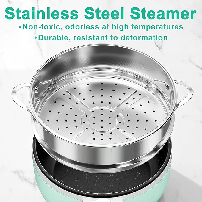 Dezin Hot Pot Electric with Steamer Upgraded, Non-Stick Sauté Pan, Rapid