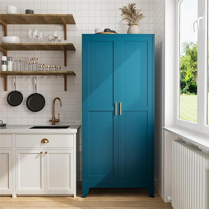 COFaR 71" Pantry Cabinet in Peacock Blue, 5-Tier Storage