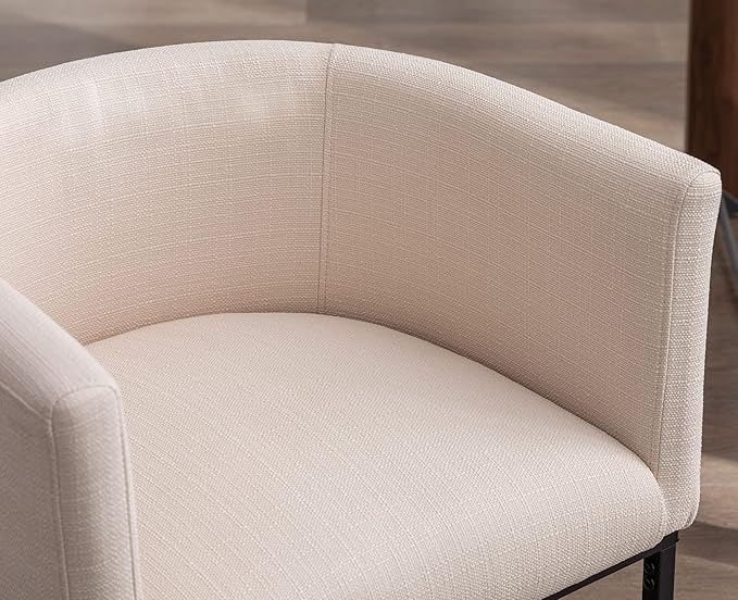 VESCASA Upholstered Dining Chairs with Barrel Back, Modern Padded Restaurant Chairs with Black Metal Frame for Dining Room, Kitchen, Set of 4, Linen Cream