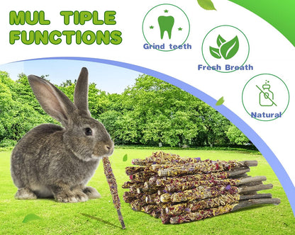 Abizoo Bunny Chew Toys for Rabbits,18PCS Natural Apple Wood Sticks with Petals Good for Chinchillas Guinea Pig Hamster Teeth Care, Bunny Small Pet Treats Teething Toys| Natural Organic Safe