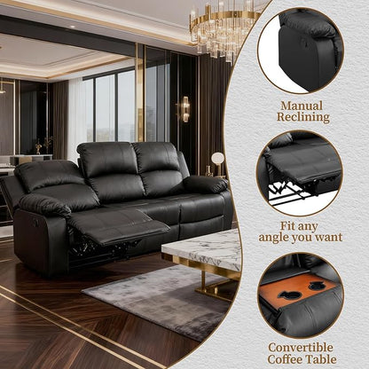 Saxum Tegmen Living Room Furniture Sets, Sectional Leather Couch Set, Adjustable Recliner Sofa with Double Cup Holders and Coffee Table for Living Room Furniture(Sofa, Black Leather)