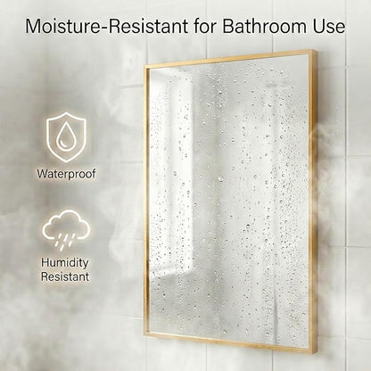 24''x36'' Gold Bathroom Mirror | Antique Brass Deep-Set Recessed Metal Frame |
