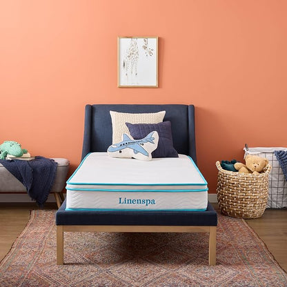 Linenspa 8 Inch Memory Foam Hybrid Mattress - Medium Firm - Bed in a Box - Breathable, Cooling, Supportive Comfort - Twin Size for Guest or Kids Room