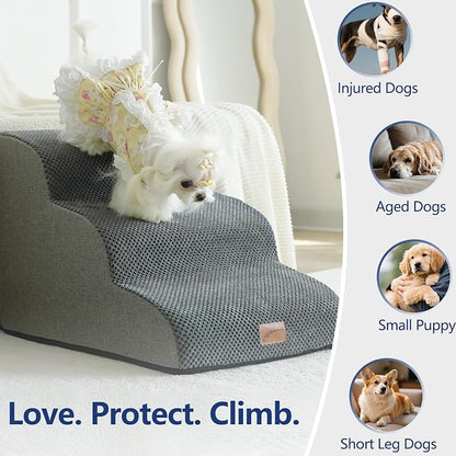 GoGoBunny Dog Stairs for High Bed, 19.7" H 4-Step Ramp Dog Steps, Grey | Pet Steps & Ramp for Small Medium Dogs Cats, oint Friendly, Waterproof Non-Slip, Balanced Durable Indoor Pet Stairs
