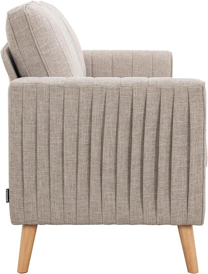 Artechworks Handmade Sofa Couch, 3-Seater 76" Wide W/Fresh Sand Gray Style Linen, Modern Mid-Century Fusion Stylish Couch French Piping Design Sofa for Living Room Apartment Lounge, Reception,Sand