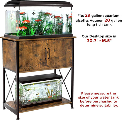 20-29 Gallon Aquarium Stand Metal Frame Fish Tank Stand with Cabinet Storage, for 20 Gallon Long Aquarium,30.7" L*16.5" W Tabletop,330LBS Capacity Rustic Brown and Black PG01YGN
