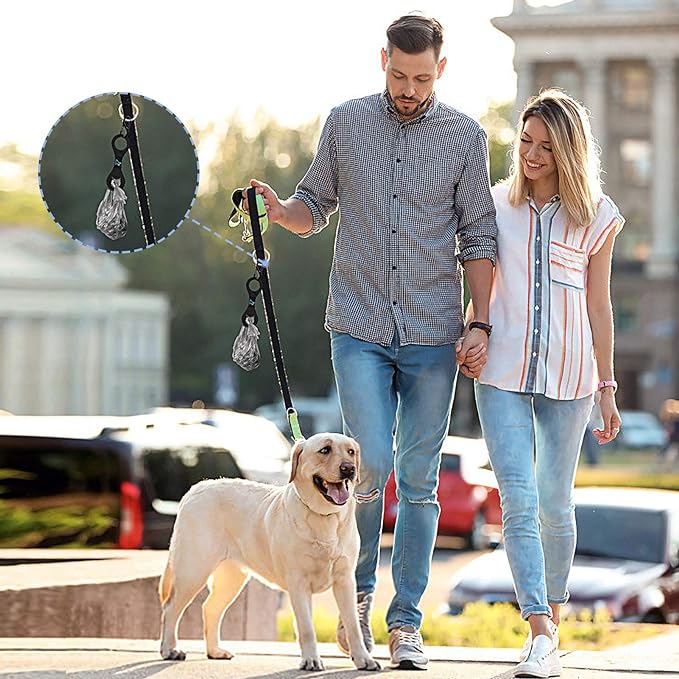 PuppyDoggy Dog Poop Bag Holder for Leash Waste Bag Carrier Dog Poop Bag Dispenser for Walking Running Bicycle Accessory 2 Pieces (Black + Green)