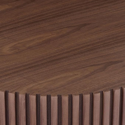 35.43''/90CM Round Wood Coffee Table for Living Room, Modern Handcraft Drum Coffee Table, Circle Wooden Tea Table for Small Space Apartment (Walnut, Ø35.43 x 13.77)