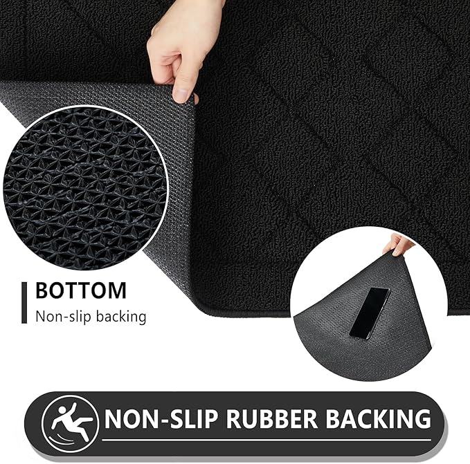 REFETONE Indoor Doormat, Front Back Door Mat 32"x40" Rubber Backing Non Slip Mats, Absorbent Washable Entrance Doormat for Entryway, Resist Dirt Low-Profile Inside Floor Mat for Muddy Shoes, Black
