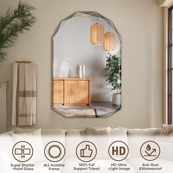 Suidia Bathroom Mirror, Frameless Bathroom Mirror