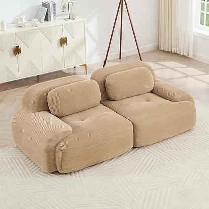 80" Modern Corduroy Boneless Love Seat Couches, 2 Seater Large Sectional Couches for Living Room, Camel Cloud Modular Sectional Sofa, Memory Foam, Extra Deep Loveseat, No Assembly