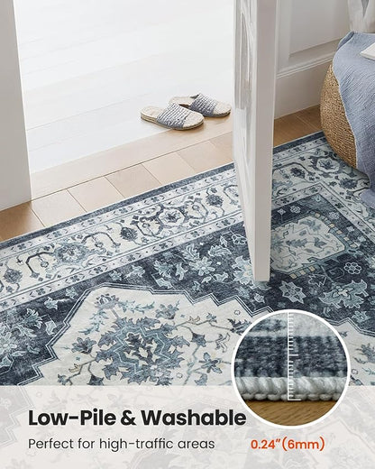AMADA HOMEFURNISHING 9x12 Area Rug, Washable Low-Profile Large Area Rug with Non-Slip Backing & Durable Edge Binding, Vintage Large Rugs for Living Room, Bedroom