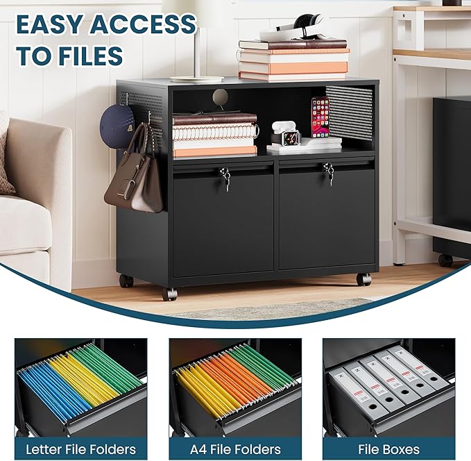 MIIIKO File Cabinet with Storage 2 Drawers, Rolling File Cabinet