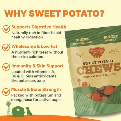 Gaines Family Farmstead Sweet Potato Chews for Dogs - 14 oz Bag, Single Ingredient, Sweet Potato Dog Treats, High Fiber, Grain-Free, Rawhide Alternative, Vitamin-Rich, Made in USA