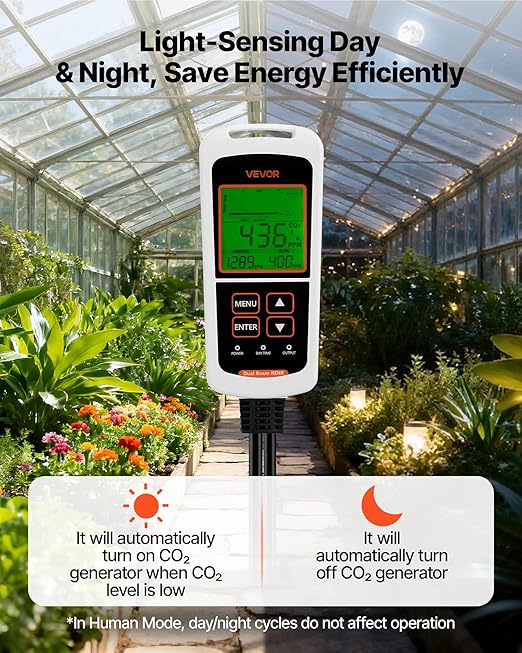 VEVOR Carbon Dioxide Monitoring Controller, Dual Outlets CO2 Monitor &