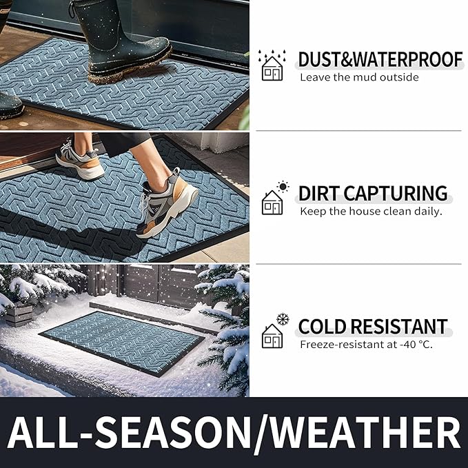 Yimobra Front Door Mat Outside Entrance 29.5x17, Waterproof Heavy Duty Outdoor Mats for Front Door, Non Slip Rubber Entry Mat for Garage Patio Indoor, Mix Blue