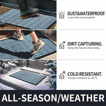 Yimobra Front Door Mat Outside Entrance 29.5x17, Waterproof Heavy Duty Outdoor Mats for Front Door, Non Slip Rubber Entry Mat for Garage Patio Indoor, Mix Blue