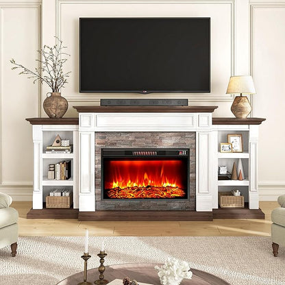 80" Electric Fireplace with Mantel, Fireplace TV Stand