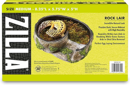 Zilla Rock Lair, Naturalistic Hide, Supports Shedding and Egg-Laying, Retains Humidity, Ideal for Snakes and Lizard, Medium