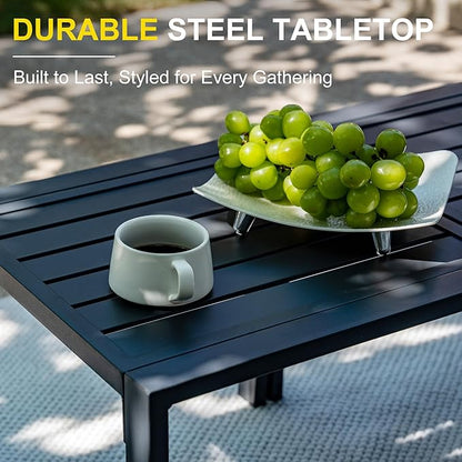 Metal Patio Furniture Set w/Fire Pit Table, 6-Piece Patio Set with 5-Inch Thick Cushions, Outdoor Furniture Set for Garden, Backyard, Balcony, Poolside (Warm Grey)