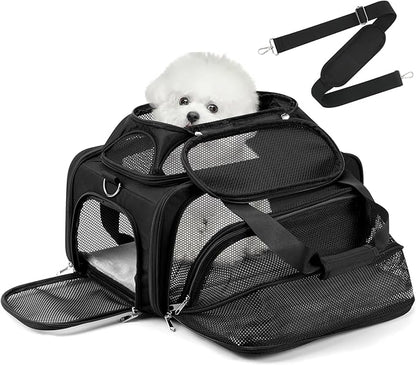 pidipiti 17x11x9.5 Soft-Sided pet Carrier,for Extra-Small Dog or Medium cat | top and 1 side Expandable,for Alaska Hawaiian Southwest Airline ,TSA Approved,with 2 pockets,zipper lock,leakproof