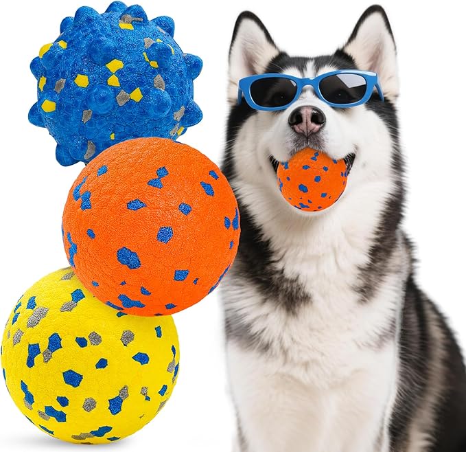 HIPPIH Dog Balls Interactive Tennis Balls for Dogs, Dog Toys for Aggressive Chewers, Tough Puppy Chew Toys for Teething, 3" Fetch Ball Water Toy for Small/Medium Breed, High Bouncy & Floating, 3 Pack