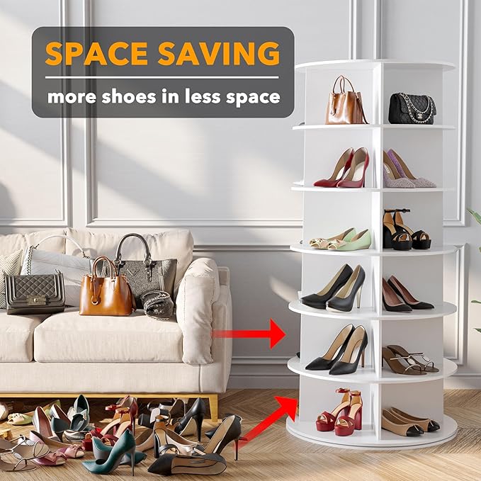SpaceAid 6 Tier Rotating Shoe Rack Tower, Spinning Shoe Display Lazy Susan