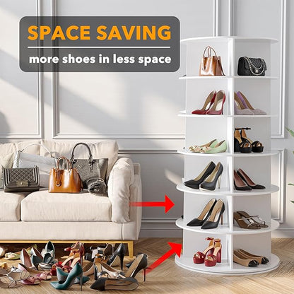 SpaceAid 6 Tier Rotating Shoe Rack Tower, Spinning Shoe Display Lazy Susan
