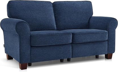 MCombo 67.7" Loveseat Sofa, 2-Seater Small Couch for Small Spaces, Classic Rolled Arm Upholstered Sofa with Solid Wood Legs for Living Room, Removable Cover, Chenille Fabric VE730 (Navy Blue)