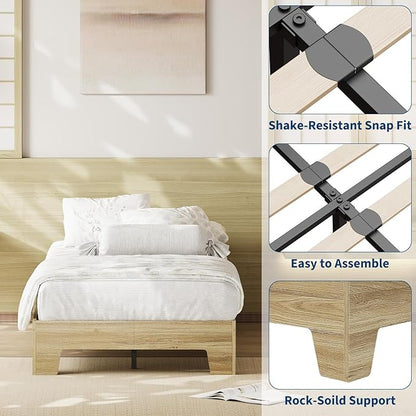 Garvee Wood Platform Bed Frame, Twin Size Bed Frame, Wood Slat Support, No Box Spring Needed, Easy Assembly, Noise-Free Design, Underbed Space for Storage