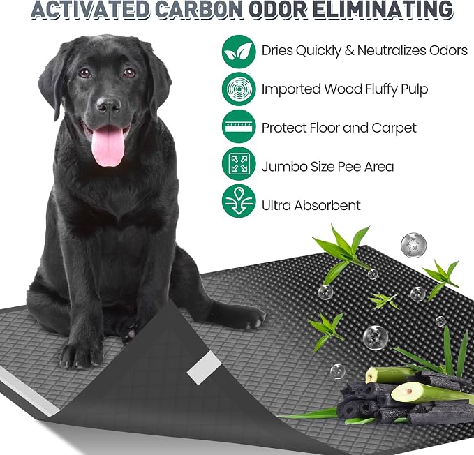 31"x47" Activated Charcoal Dog Pee Pads - 50 Count,Extra Large,Super Absorbent, Leakproof, Long-Lasting Odor Control, Ideal for Large Dogs and Potty Training Puppies