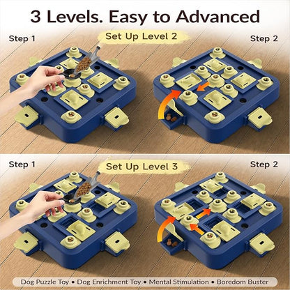 KADTC Dog Chess Puzzle Toy, 3-Levels, Mental Stimulation for Smart Dogs | Large size. Beginner-to-Advanced challenge beats boredom, burns energy, builds focus, slows eating, rewards sharper thinking.