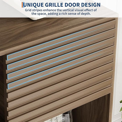 IDEALHOUSE Fluted Cabinet with Sliding Doors, Modern Wooden Storage Cabinet