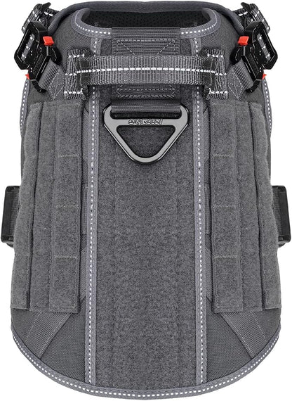 ICEFANG Tactical Dog Harness for Medium Dogs,Reflective No Pull Dog Vest | with Control Handle,Adjustable,Front Hook,2 Leash Clips,Soft Padded,MOLLE Panel,Grey,Medium
