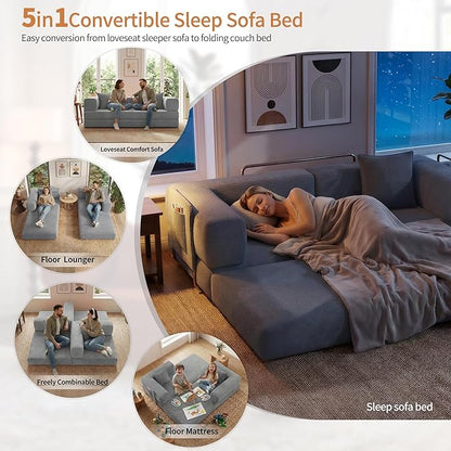 Fancyfire 78.8" Convertible Sofa Bed with Armrest Pillow,4-in-1 Sleeper Couch Bed for Livingroom,Modular Corduroy Boneless couches,No Assembly (Grey)
