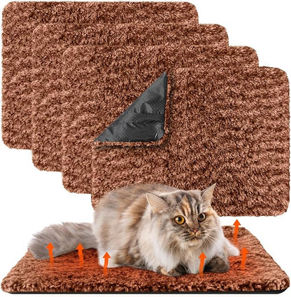 4 Pack Self Warming Cat Pads Self Heating Cat Mat Washable Homeless Dogs Thermal Pads Kennel Pad Reflects Body Heat Warm Crate Bed Mat for Indoor Outdoor Pet(Brown,16 x 20 Inch)