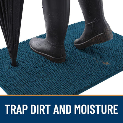 OLANLY Dog Door Mat for Muddy Paws 59x24, Absorbs Moisture and Dirt, Absorbent Non-Slip Washable Doormat, Quick Dry Chenille Mud Mat, Entry Indoor Entryway Carpet for Inside Floor, Atlantic Blue