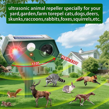 4Pack Solar Ultrasonic Animal Repellent Outdoor,Upgraded Deer Repellent Devices Motion Detection with Motion Sensor for Yard,Cat Repellent with Red&Blue LED Flash Lights to Scare Rabbit Raccoon Bear