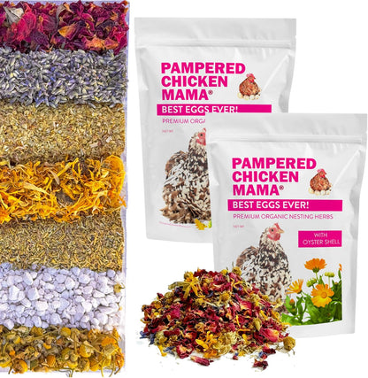 Pampered Chicken Mama Best Eggs Ever! Nesting Herbs for Chickens (2 Pounds Total) for Chicken Nesting Boxes Calcium Supplement for Chickens | Chicken Feed Supplies, Hen Treats for Coops (2 Bags)