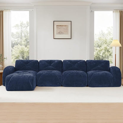 Modular Sectional Sofa with Free Combination,Oversized Boneless Floor Couch for Living Room & Lounge,Velvet 4-Seater Sectional Couch with Ottoman,No Assembly Needed