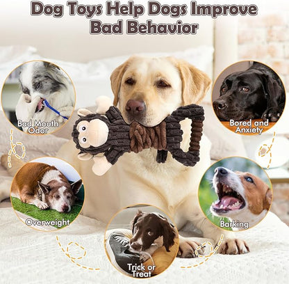 Plush Dog Toy with Crinkle Paper, Tug of War Pull Interactive Toys for Puppies to Large Dogs