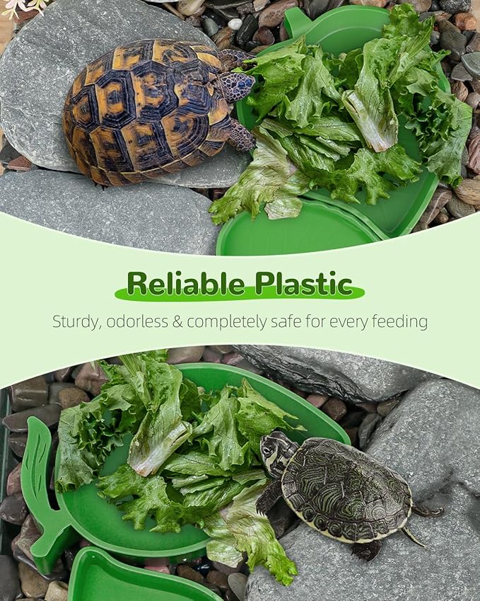 Pawfly 4 Pcs Reptile Water Bowl, Tortoise Water Dish, Food & Water Feeder, Cute Leaf & Mango Feeding Dish, Tortoise Habitat Accessories for Turtle, Gecko, Bearded Dragon & Lizard, 2 Styles