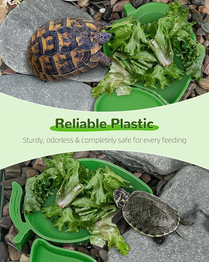 Pawfly 4 Pcs Reptile Water Bowl, Tortoise Water Dish, Food & Water Feeder, Cute Leaf & Mango Feeding Dish, Tortoise Habitat Accessories for Turtle, Gecko, Bearded Dragon & Lizard, 2 Styles