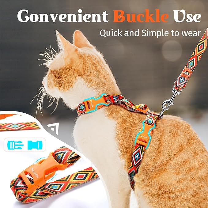 Dooradar Cat Harness and Leash, Escape Proof Adjustable Kitten Vest, Lightweight Soft Pet Straps, Easy Wearing for Small Medium Kitty Safe Walking Travel Control, Orange & Black, S