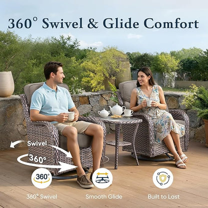 Belord Luxury 6" Thick Cushioned 8 Pieces Patio Furniture Set with Outdoor Couch, Wicker Outdoor Conversation Set with High Back Swivel Rocker Chairs for Deck Porch Yard and Poolside - Brown+Grey