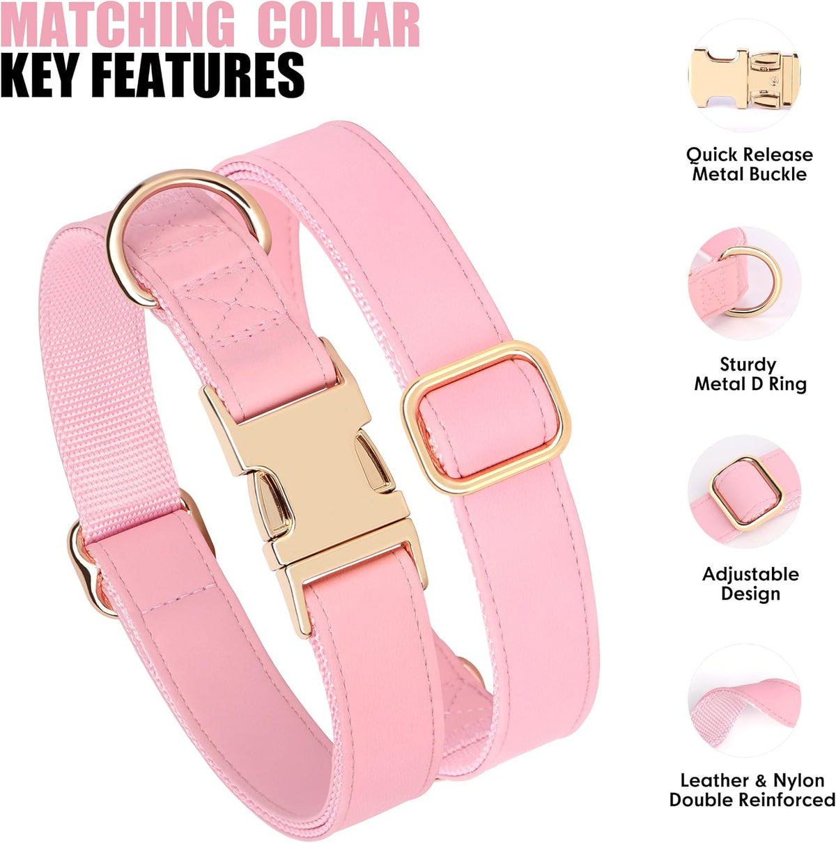 PET ARTIST Soft PU Leather Dog Collar, Bright & Classic Pink Dog Collar with Quick Release Rose Metal Buckle, Adjustable Nylon Padded Durable Pet Collars for Small Dogs Girl, Neck Fit 9-14"