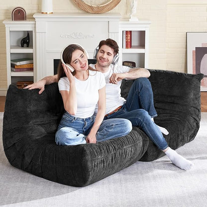 HABUTWAY Bean Bag Chair, Memory Foam Bean Bag Chairs for Adults, Fireside Corner Chair Lazy Floor Corner Sofa for Living Room, Bedroom, Dorm, Office (Black)