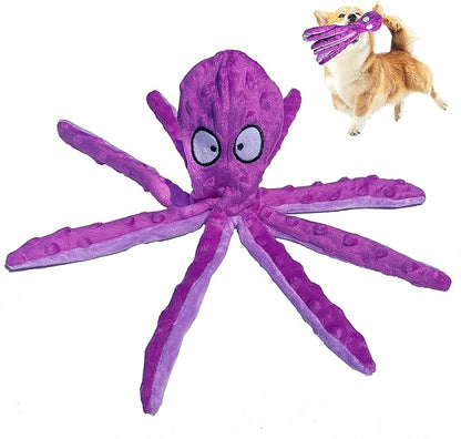 Squeaky Dog Toys for Small, Medium and Large Breeds - Durable and Soft Crinkle Plush Puppy Toys for Boredom (Purple Octopus 1PC)